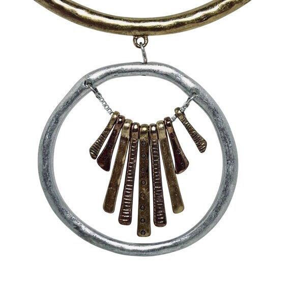 Bohemian Silver Tone And Gold Tone Hammered Statement Necklace (5704) - Picture 3 of 5